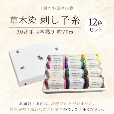 【全12回定期便】草木染刺し子糸20番手 4本撚り 約70mおまかせ12色セット 