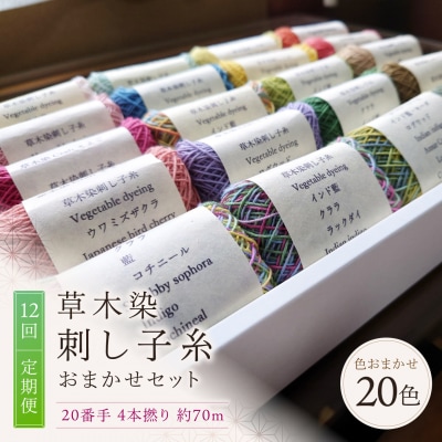 【全12回定期便】草木染刺し子糸20番手 4本撚り 約70m おまかせ20色セット 