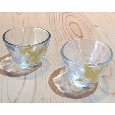 お猪口2個セット　カラークリア金箔　クリア