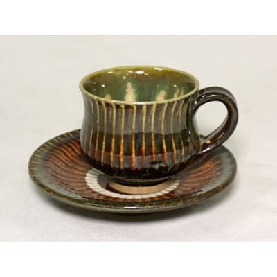 小鹿田焼 手作りコーヒー碗セット ソーサー付き　B-30