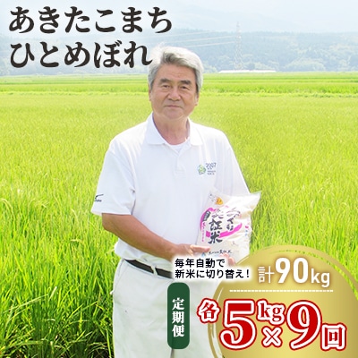 米 定期便 5kg&times;2&times;9回 2品種 食べ比べ こまち ひとめ[No.5685-2383]