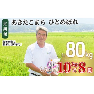 定期便8回 あきたこまち・ひとめぼれ 10kg (各5kg) 令和7年産[No.5685-2382]