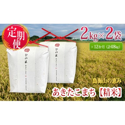 2kg×2袋 12ヶ月 あきたこまち(精米) ひの米 定期便[No.5934-0025]