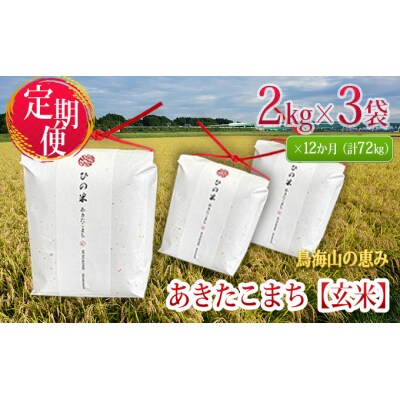 2kg×3袋 12ヶ月 あきたこまち(玄米) ひの米 定期便[No,5934-0010]