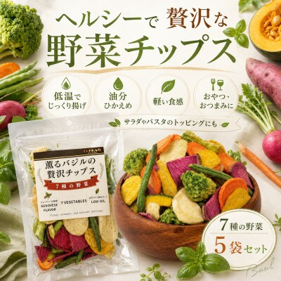 薫るバジルの贅沢チップス　7種の野菜100g5袋セット
