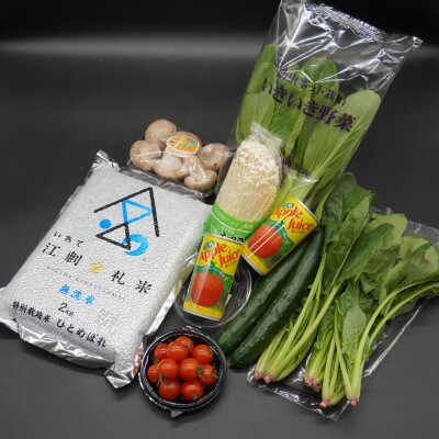 江刺金札米ひとめぼれ 無洗パック米(精米)と岩手県産野菜セット [AQ032]