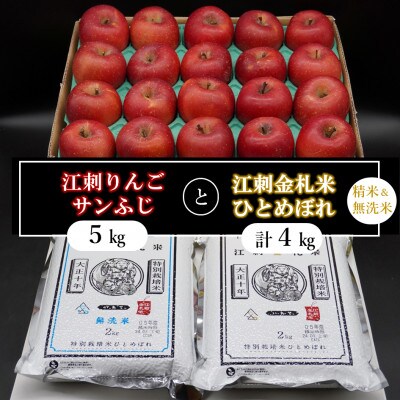 【12月より発送】江刺りんご サンふじ 約5kg と 江刺金札米ひとめぼれ4kgセット[AQ065]