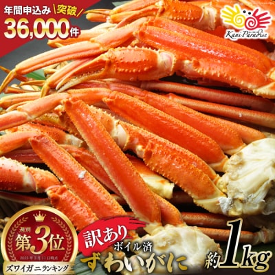 訳あり ボイル ずわいがに 肩付き脚 総重量1kg [20564325]