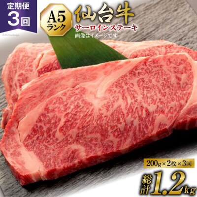 3回 定期 肉 仙台牛 A5 サーロイン ステーキ 200g×2枚 計1.2kg[20565330]