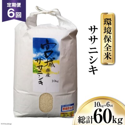 6回 定期 米 宮城県産 ササニシキ 環境保全米 10kg 計60kg 20564938