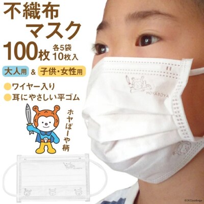 【ホヤぼーやマスク】 マスク 大人 女性 子供 計100枚 10枚入 ×各5 [20565246]