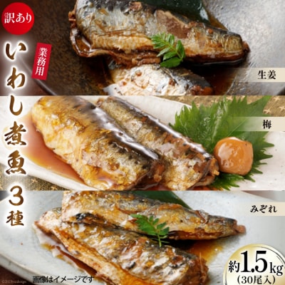 訳あり 業務用 いわし煮魚 3種×10尾 計30尾入 約1.5kg 簡易包装 20565562