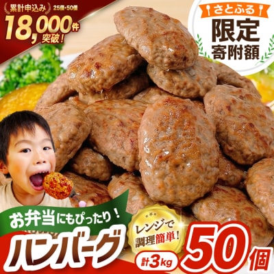 【さとふる限定寄附額】【期間限定】レンジで簡単 ハンバーグ 50個 3kg [20563951]