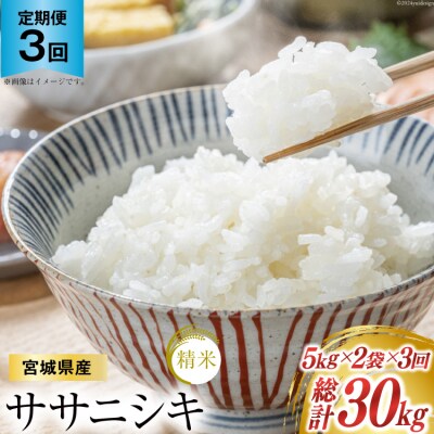 3回 定期 米 宮城県産  ササニシキ 10kg(5kg×2) 計30kg 20564929