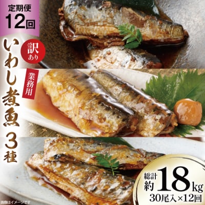 12回 定期便 訳あり 業務用 いわし煮魚 総重量 約18kg [気仙沼市 20565565] 