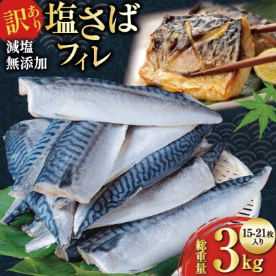 訳あり 減塩 無添加 塩サバ フィレ Mサイズ 総重量 3kg (15-21枚入) 20565687
