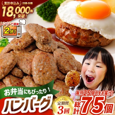 3回 定期便 レンジで簡単 ハンバーグ 60g 25個 総計 75個 4.5kg[20566200]