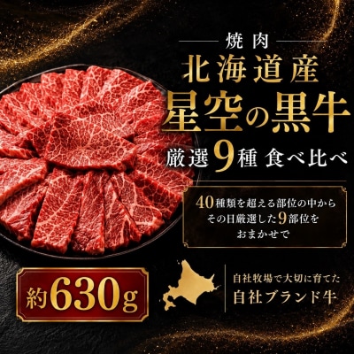 焼肉 北海道産 星空の黒牛 厳選9種 食べ比べ 約630g