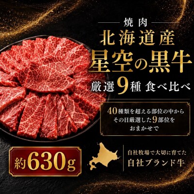 焼肉 北海道産 星空の黒牛 厳選9種 食べ比べ 約630g 星空の黒牛専用焼肉たれ2本付き