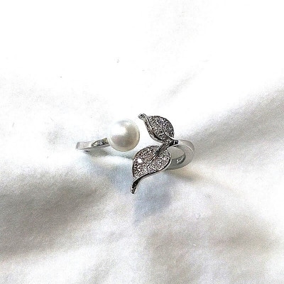 リング・ふた葉(淡水本真珠・ボタン)SV製 1925