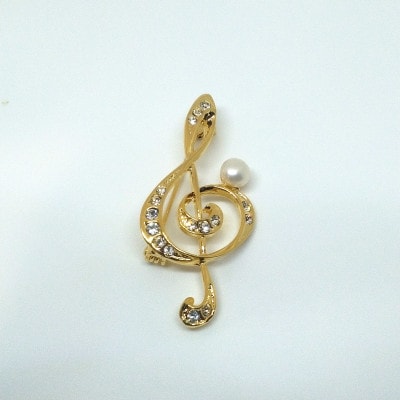 ブローチ・ト音記号(淡水本真珠・ボタン)G　1978