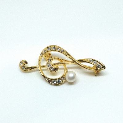 ブローチ・ト音記号(淡水本真珠・ボタン)G　1978