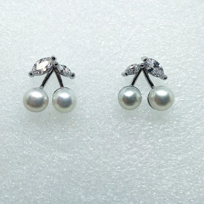 真珠ピアス・さくらんぼ・R(淡水本真珠・ボタン)2115