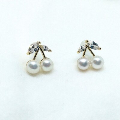 真珠ピアス・さくらんぼ・G(淡水本真珠・ボタン)2116