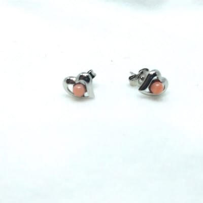 珊瑚ピアス・太っちょハート(深海珊瑚)　2124