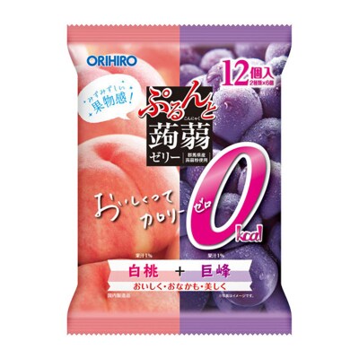 オリヒロ ぷるんと蒟蒻ゼリーパウチ カロリーゼロ 白桃味+巨峰味 12個 F20E-869