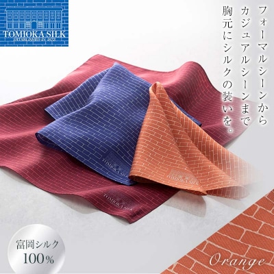 【高級国産シルク100%】 ポケットチーフ レンガ:オレンジ F21E-322