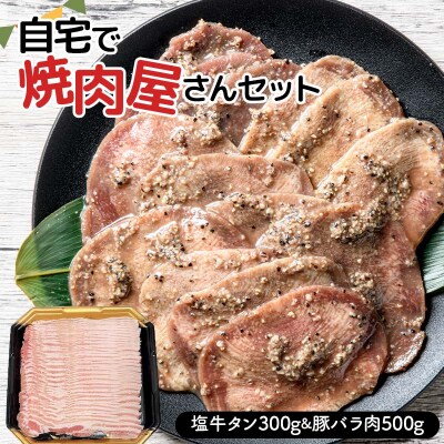 自宅で焼肉屋さんセット 牛タン 300g 豚バラ肉 500g(塩味) F21E-405
