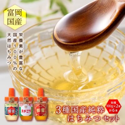 3種富岡国産純粋はちみつセット(各100g) 計6本(3種×2本) F20E-715