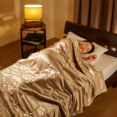 【中わた 富岡産シルク100%】シルク掛布団(セミダブルサイズ)シャンパンゴールド F21E-435