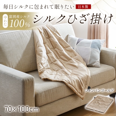 【中わた 富岡産シルク100%】 シルクひざ掛け シャンパンゴールド F21E-447