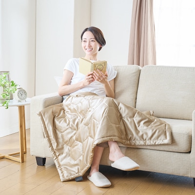 【中わた 富岡産シルク100%】 シルクひざ掛け シャンパンゴールド F21E-447