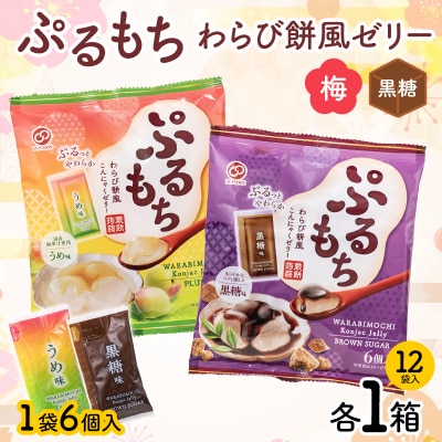【夏季限定】ぷるもちわらび餅風ゼリー 梅・黒糖 (20g×6個×12袋入×各1箱) F21E-548