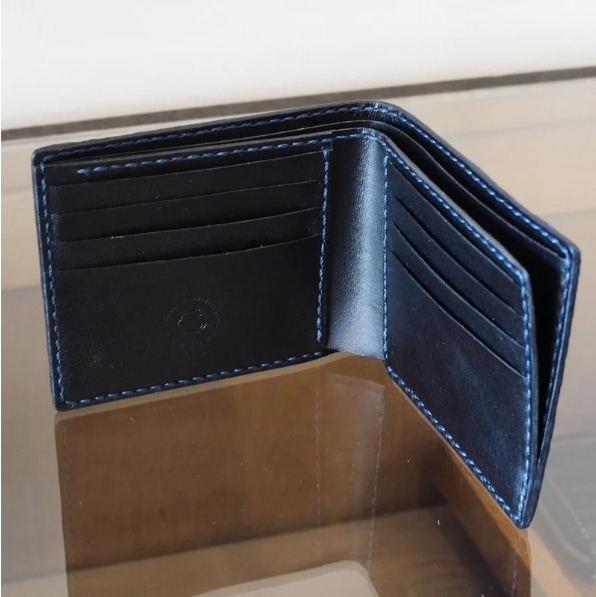 藍染めクロコダイル二つ折り財布 本革 プレゼントや記念日等のお祝いに【受注生産】