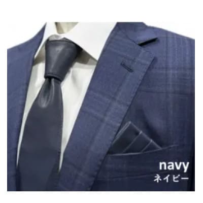 レザーネクタイ ネイビー 3点セット(サーベルタイプネクタイ・ポケットチーフ・ハンカチーフ)