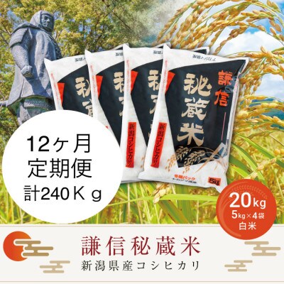 【毎月定期便】＜12ヶ月連続＞謙信秘蔵米(精米)20kg 全12回