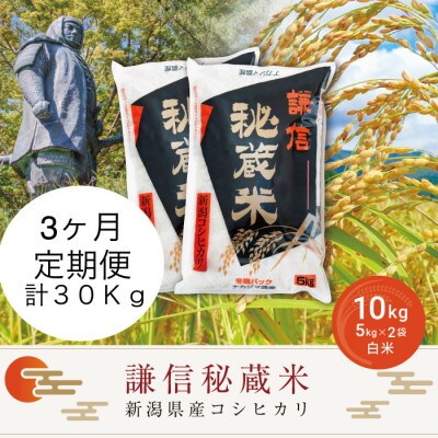 【毎月定期便】＜3ヶ月連続＞謙信秘蔵米(精米)10kg全3回
