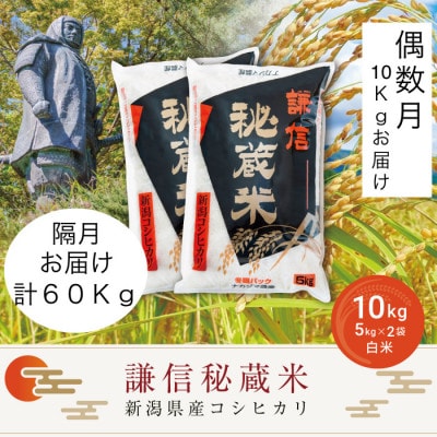 【発送月固定定期便】＜偶数月発送＞謙信秘蔵米(精米)10kg全6回