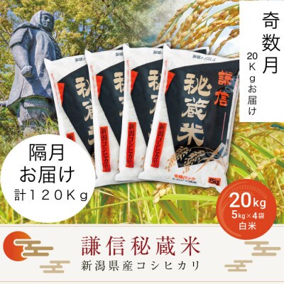 【発送月固定定期便】＜奇数月発送＞謙信秘蔵米(精米)20kg全6回