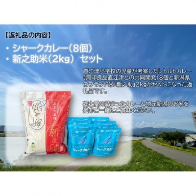 直江津小学校の児童が考えたシャークカレー(8個)/新之助米(2kg)セット