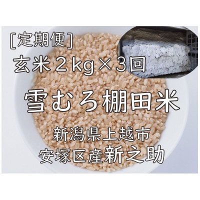 【毎月定期便】雪むろ棚田米-新之助2kg(2kg×1袋)玄米-新潟県上越市安塚区産-全3回