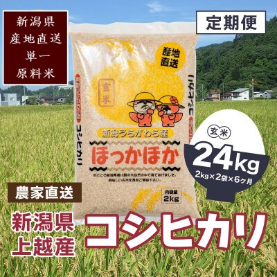 【毎月定期便】新潟県上越市浦川原産　極上の雪国米　コシヒカリ玄米4kg(2kg×2)全6回