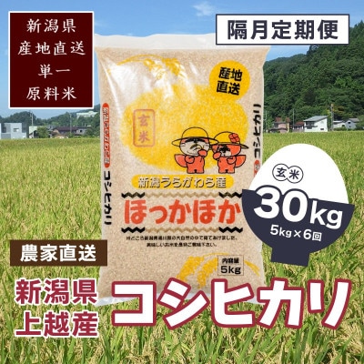 【2ヵ月毎定期便】新潟県上越市浦川原産 極上の雪国米 コシヒカリ5kg玄米全6回