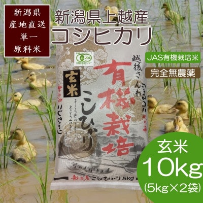 令和7年・新潟県産|JAS有機栽培アイガモ農法コシヒカリ100% 玄米10kg|5kg×2袋
