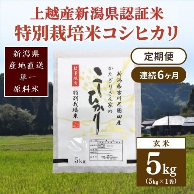 【毎月定期便】新潟県認証米/特別栽培米コシヒカリ 玄米5kg(1袋)全6回