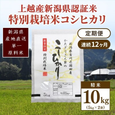 【毎月定期便】新潟県認証米/特別栽培米コシヒカリ 精米10kg(5kg×2袋)全12回